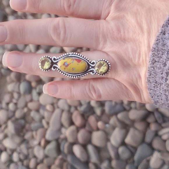 New Mosaic Balloon Jasper & Citrine 925 Silver Ring. - Picture 3 of 8